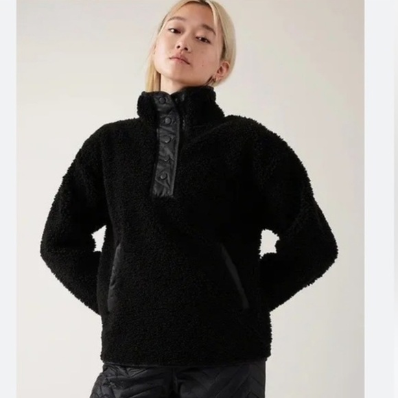 NWT! Athleta Cozy Sherpa Snap Sweatshirt in Black - Multiple Sizes